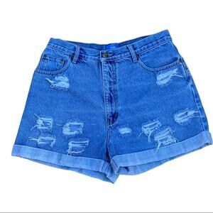 Vintage Y2K B.E. Blues High Rise Distressed Cuffed Hem Mom Jean Short Size 13/14